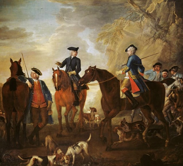 Viscount Weymouth's Hunt - Mr Jackson, the Hon. Henry Villiers and the Hon. Thomas Villiers,by John Wootton c. 1733 - 1736