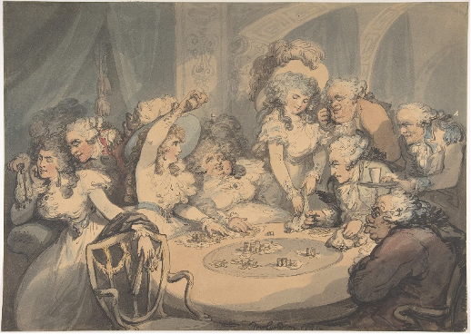 Rowlandson, Thomas, ‘A Gaming Table at Devonshire House’, Met Museum, 41.77.1, 1791