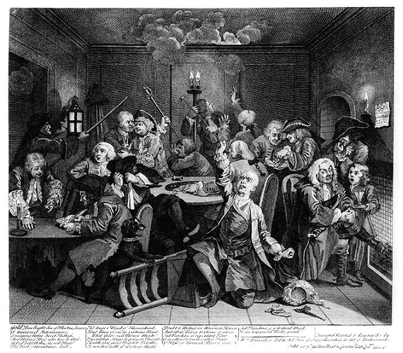 Hogarth, William, ‘A Rake’s Progress’. Plate 6: ‘Scene in a Gaming house’, Wikimedia Commons, 1735