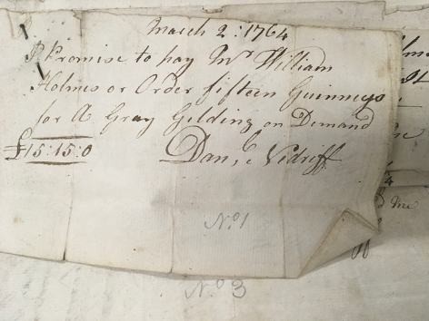Gambling debt of Daniel Nedriff, 1764, TNA, E 140/65/1.