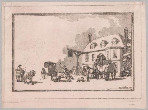 [A posting inn] by Rowlandson, Thomas, 1787, Yale Digital Collections, OID 11791520.