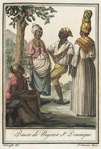Labrousse, Jacques Grasset de Saint-Sauveur, ‘Costumes de Différents Pays, 'Danse de Negres à St. Domingue’’, Wikimedia Commons, circa 1797.