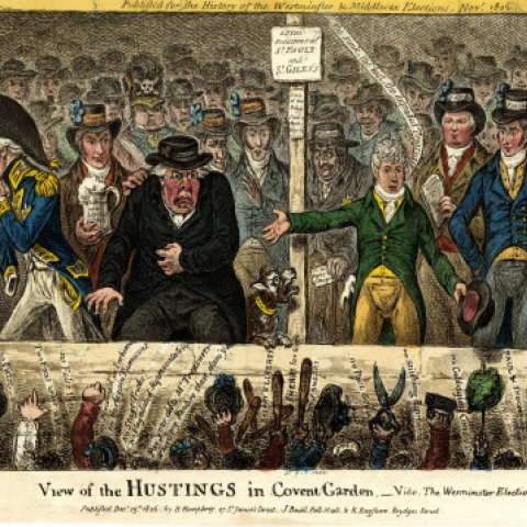 James Gillray, ‘View of the Husting in Covent Garden’, The British Museum, 1851,0901.1222, 1806.