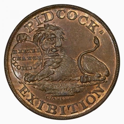 Gilbert Pidcock, ‘Obverse of a Conder Token issued to advertise Pidcock’s exhibition of wild animals at Exeter Change’, c. 1790’s, Conder Token Middlesex, DH414.