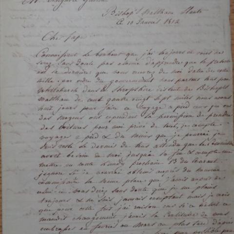 Paroled Frédéric Guérin letter, 1812