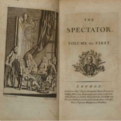 ‘Title pages of the ca. 1788 edition of the first volume of the collected edition of Addison and Steele’s The Spectator’, Wikimedia Commons, circa 1788. 
