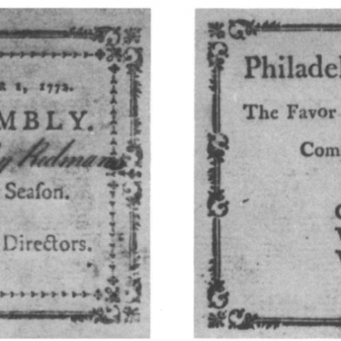 ‘Philadelphia Assembly tickets’, Philadelphia Dancing Assembly records, Historical Society of Pennsylvania, Am.3075 folio, 1772 and 1785.