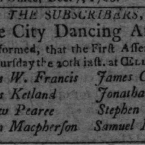 The Subscribers of the City Dancing Assembly’, United States Gazette (Philadelphia), Dec. 12, 1798, America’s Historical Newspapers database.