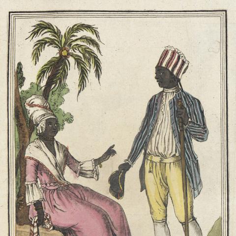 Jacques Grasset de Saint-Sauveur, 'Costumes de différents pays. Nègre et négresse de St. Domingue', Los Angeles County Museum of Art, M.3.190.354, c.1797.