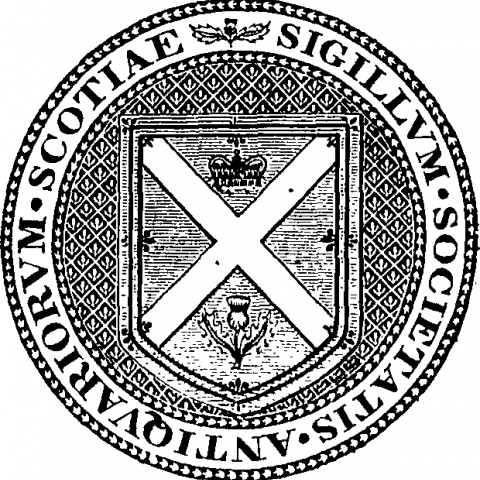 ‘Seal of the Society of Antiquaries of Scotland’, in Archaeologia Scotica: or Transactions of the Society of Antiquaries of Scotland, volume I. Printed by William and Alexander Smellie, printers to the Society, for William Creech, Edinburgh, and T. Cadell, in the Strand, London. Booksellers to the Society, Edinburgh et M, DCC, XCII. [1792], front page. 