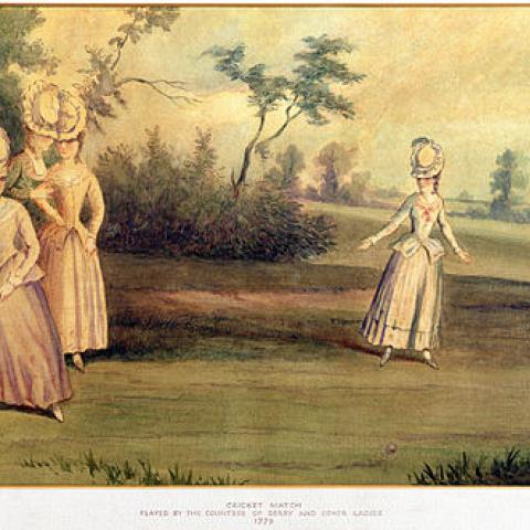 'Cricket Match Played by the Countess of Derby and Other Ladies', Tate, collection Marylebone Cricket Club, T03031, 1779.