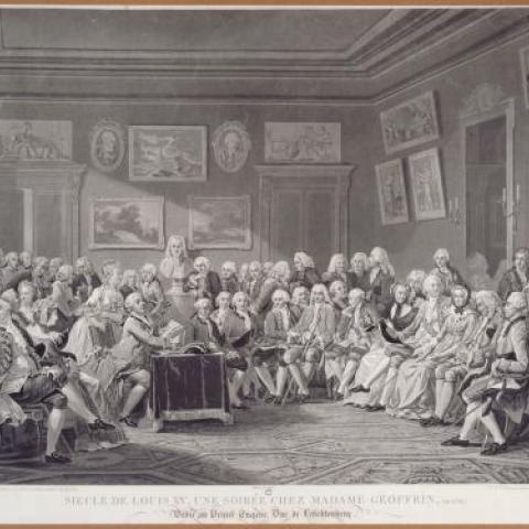 Philibert Louis Debucourt, 'Siècle de Louis XV. Une soirée chez Madame Geoffrin en 1755', Musée Carnavalet, G.5402, 1755.