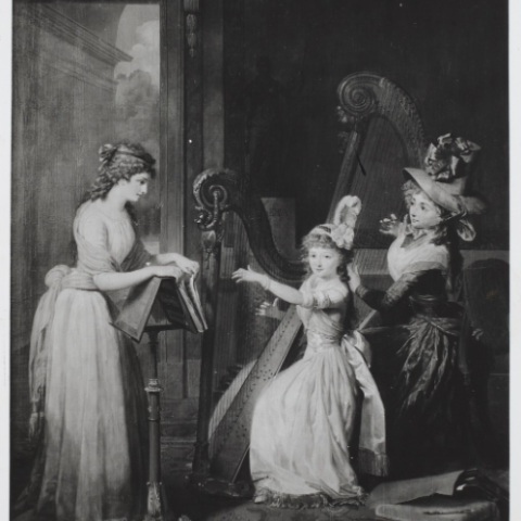 Mme de Genlis donnant une leçon de harpe à Mlle d’Orléans en présence de Paméla d’après Giroust’, Bibliothèque nationale de France, département de musique, VM PHOT MIRI-15 (40), Gallica, 1945-1985.