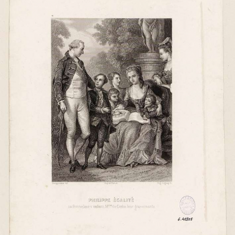 Henri-Félix Philippoteaux, ‘Philipe Egalité, sa femme et leurs enfants, et leur gouvernante’, Musée Carnavalet, G.42805, 1884.