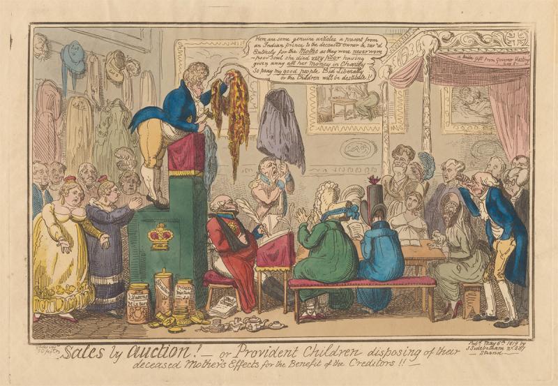 George Cruikshank, Sales by Auction! - or Provident Children Disposing of their Deceased Mother