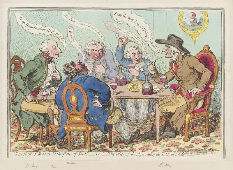 'The feast of reason, and the flow of soul,' - i.e. - the wits of the age, setting the table in a roar, by James Gillray (1797) (National Portrait Gallery, London)