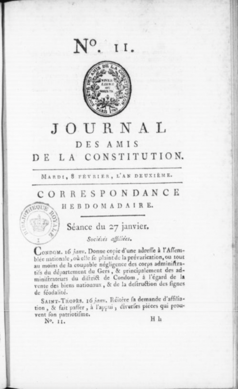 Journal des amis de la constitution, n°11.