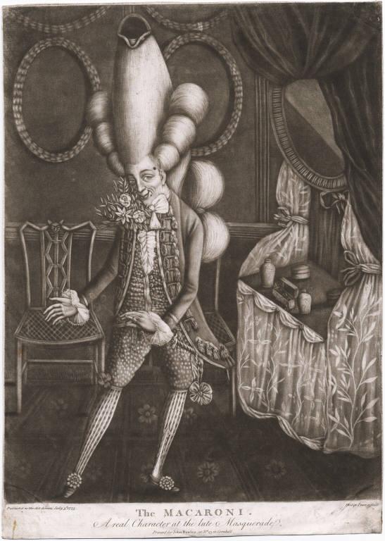 The Macaroni. A Real Character at the Late Masquerade. Printed for John Bowles in London, 3 July 1773. Lewis Walpole Library.  