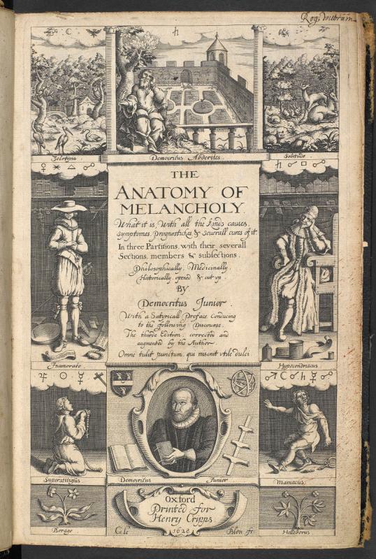 Frontispiece of Robert Burton's Anatomy of Melancholy, third edition (1628)