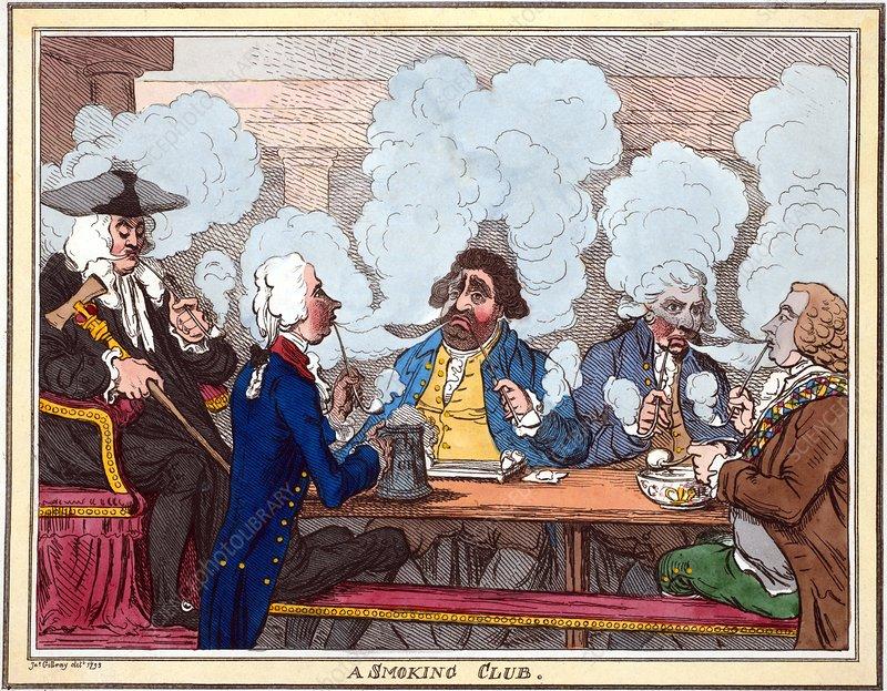 James Gillray, Smoking club (1793). New York Public Library, George Arents Collection. Copy of artwork published in Tobacco, its History and Associations (1859) by Frederick William Fairholt (1814-1866).