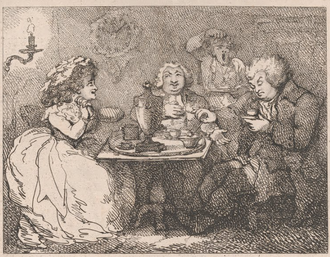 Tea (Picturesque Beauties of Boswell, Part the First) by Thomas Rowlandson (May 15, 1786). The Metropolitan Museum of Art (New-York, USA).