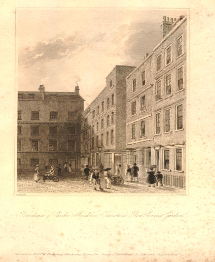 Charles John Smith, after William Henry Bartlett, ‘Residence of Charles Macklin, Tavistock Row, Covent Garden’, 1837, The Trustees of the British Museum, 1880,1113.3089.