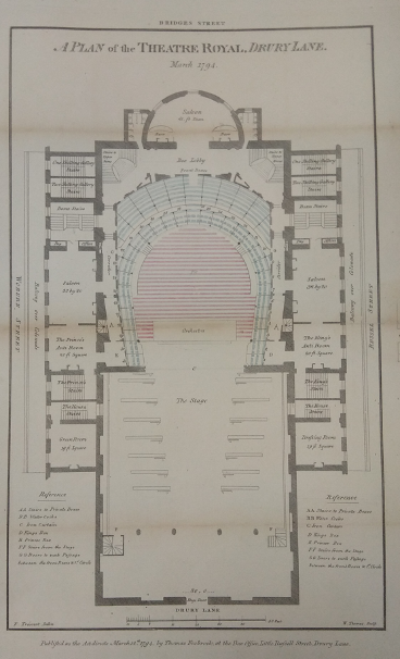‘A Plan of the Theatre Royal, Drury Lane with the notorious Green Room’, March 1794, The National Archives, London, MPE 1/1605.