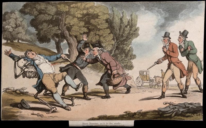 Rowlandson, Thomas, ‘The dance of death: the duel’, Wellcome Library, 31881i, 1816.