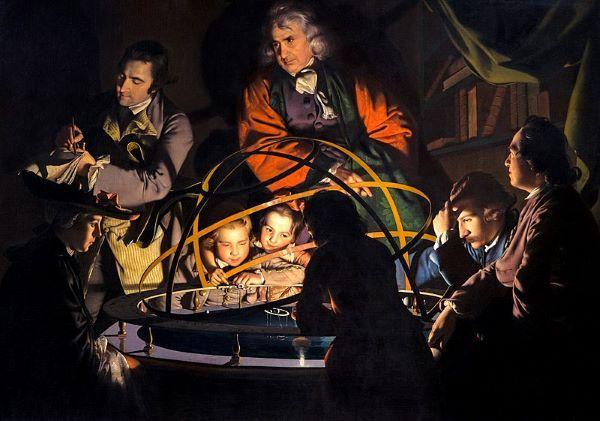Joseph Wright of Derby, 'Untitled, known as A Philosopher Giving that Lecture on the Orrery, in which a Lamp is put in place of the Sun or The Orrery', Derby Museum and Art Gallery, c. 1766.