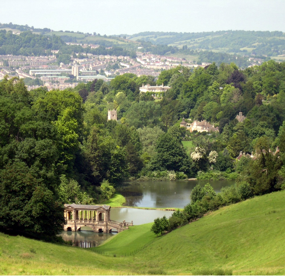 InFilms, ‘View from Prior Park, Bath over gardens and the Palladian Bridge towards the city of Bath’, 2006, WikiCommons.