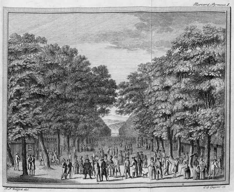 G. F. Weitsch, ‘The Promenade in Pyrmont‘, in Henrich Matthias Marcard, Beschreibung von Pyrmont, vol. 1 (Leipzig: Weidmann, 1784), p. 362-63.