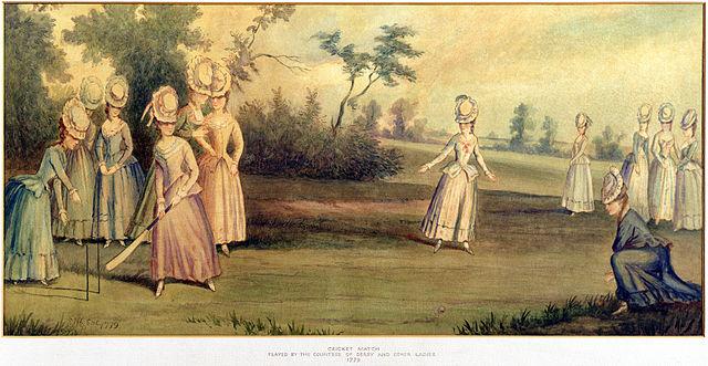 'Cricket Match Played by the Countess of Derby and Other Ladies', Tate, collection Marylebone Cricket Club, T03031, 1779.