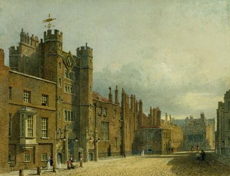 Charles Wild, ‘St James's Palace: The north front‘, Royal Collection, RCIN 922161, 1819.