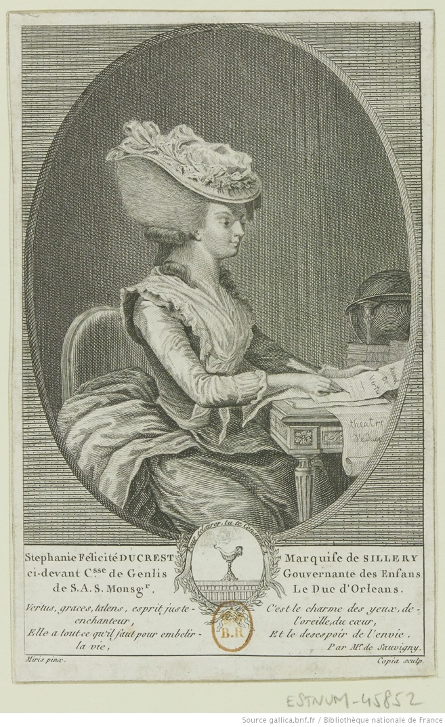 Jacques-Louis Copia, ‘Portrait de Mme de Genlis au début de la Révolution (estampe)’, Bibliothèque nationale de France, département Estampes et photographie, RESERVE FOL-EF-103, Gallica, c. 1780.