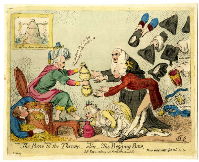 Gillray, James, ‘The Bow of the Throne,-alias- the Begging Bow’, The British Museum, 1868,0808.5726, 1788, https://www.britishmuseum.org/collection/object/P_1868-0808-5726. 