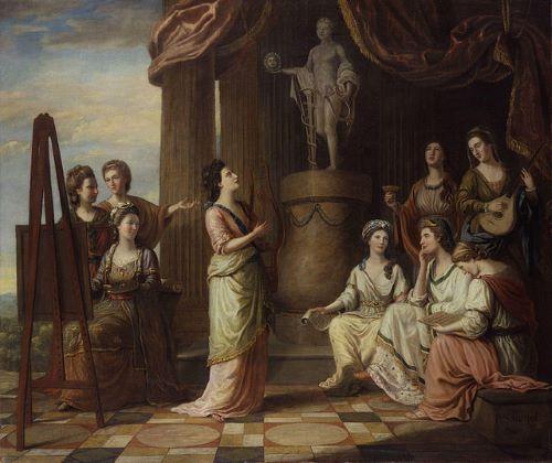 Portraits in the Characters of the Muses in the Temple of Apollo by Richard Samuel, oil on canvas, 1778. © National Portrait Gallery. NPG 4905. Public Domain, via Wikimedia Commons.