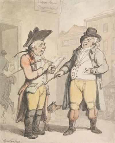 Thomas Rowlandson, ‘The Bookmaker and his Client outside the Ram Inn, Newmarket’, Yale Center for British Art, Paul Mellon Collection, B1977.14.327, undated.