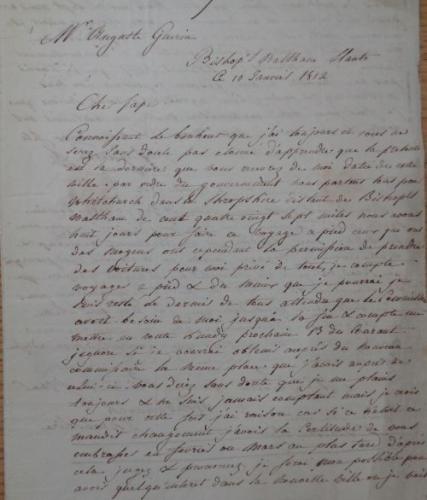 Paroled Frédéric Guérin letter, 1812